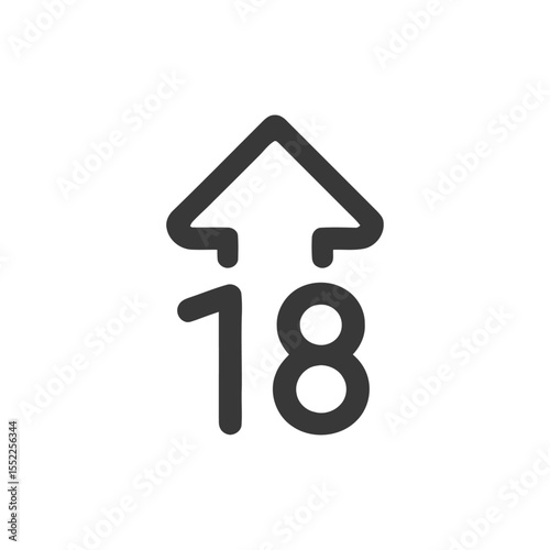 Eighteen Upward Arrow: Minimalist Age Restriction Icon