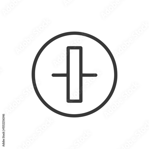 Grounding Symbol: Minimalist Line Art in Circle, Electrical Safety Icon