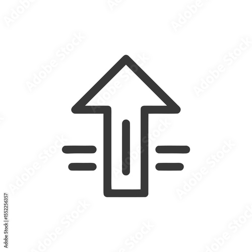 Ascending Arrow with Horizontal Lines: Minimalist Icon Design on White