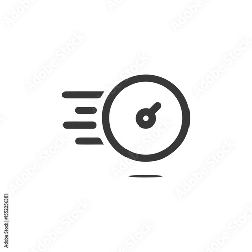 Speedometer Icon with Motion Lines, Minimalist Design, Black on White