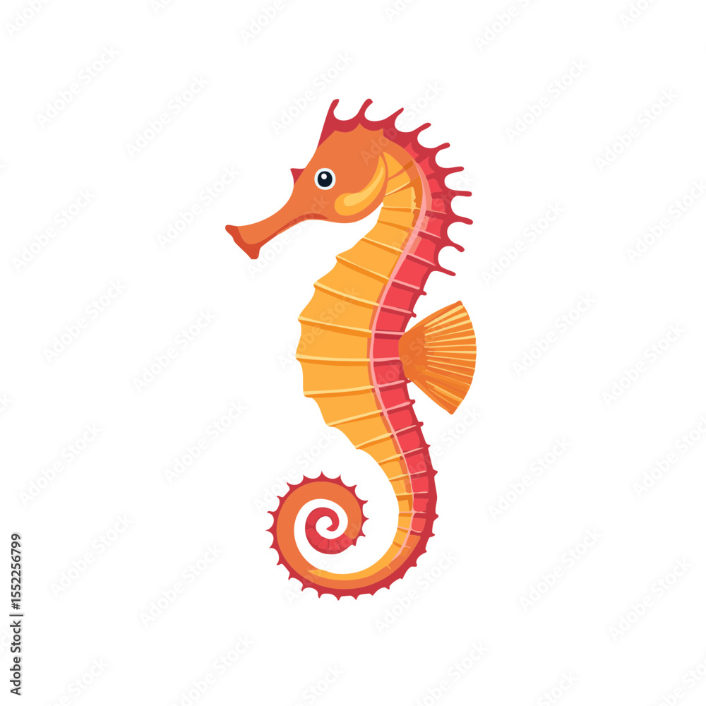 Obraz premium A vibrant seahorse illustration in vivid hues. The seahorse's body has a textured appearance, its posture exuding elegance.