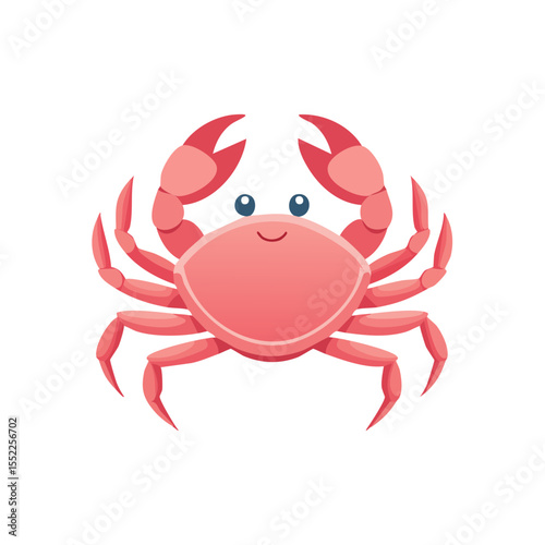A charming cartoon crab, featuring a pink shell and cheerful expression. This aquatic creature exudes a sense of joy