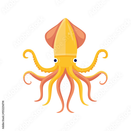 Yellow squid illustration with eight tentacles