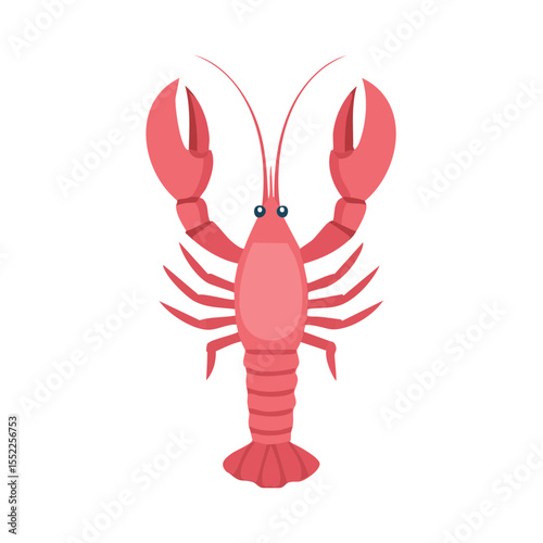 Lobster illustration, flat design, red crustacean