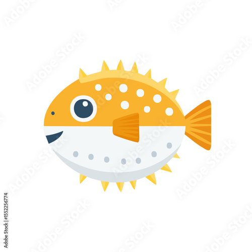A cheerful pufferfish with spiky body. Its smiling expression and cute design, this image will bring a smile to any viewer