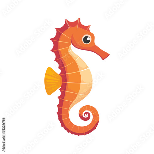 Cute orange seahorse cartoon illustration on white background 
