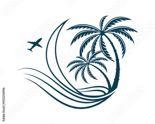Tropical Vacation Travel Airplane Palm Trees Ocean Waves Design