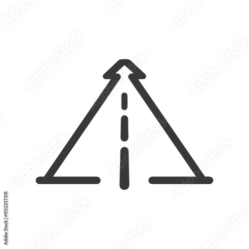 Minimalist Road Icon: Upward Arrow and Dotted Line on White Background.