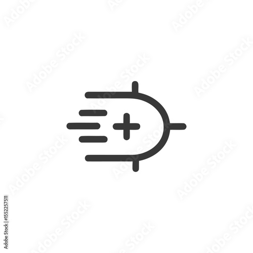 Dynamic Plus Sign: Minimalist Icon with Motion Lines on White Background