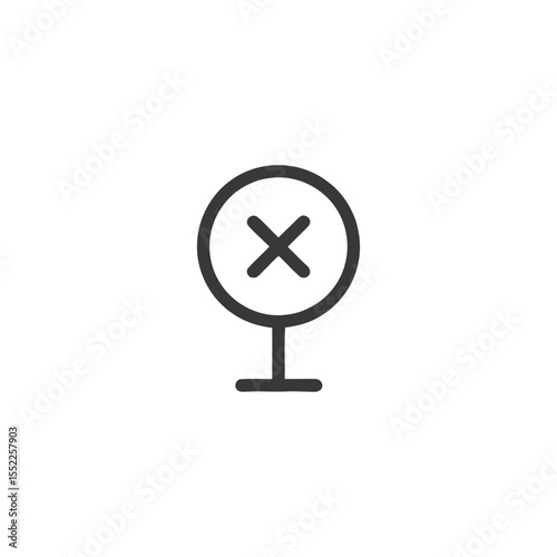 Minimalist Delete Icon: Dark Gray Cross in Circle on Stand, White Background