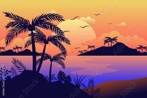 Colorful palm silhouettes Background

