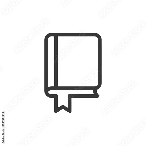 Minimalist Book Icon with Bookmark, Dark Gray Outline on White Background