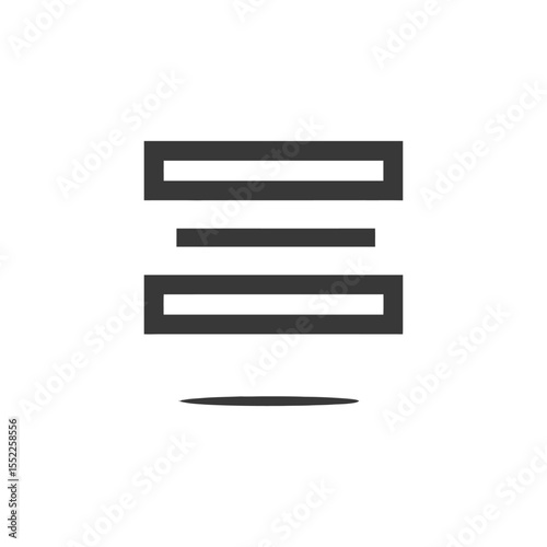 Minimalist Icon: Three Horizontal Bars with Subtle Shadow on White Background