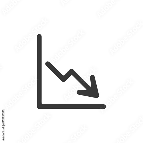 Declining Trend: Dark Gray Arrow Graph Illustrating Economic Downturn on White Background