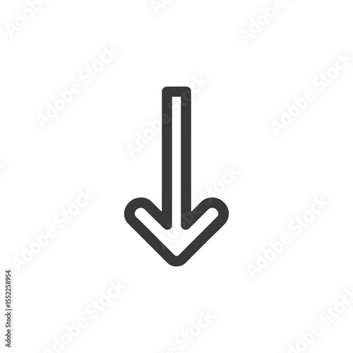 Simple Down Arrow Icon: Directional Guidance, Minimalist Design on White Background