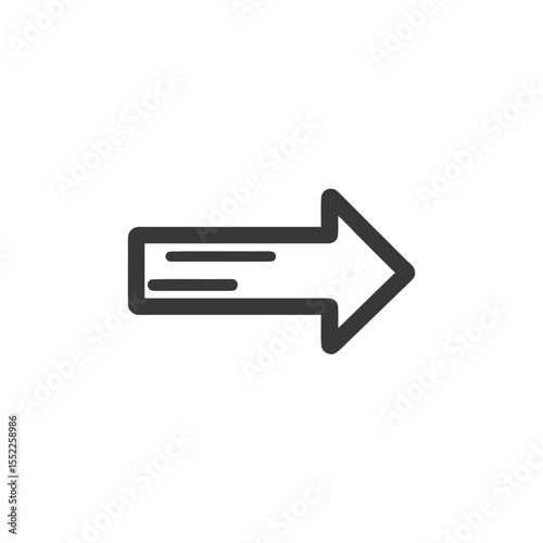 Bold Arrow Icon with Horizontal Lines, Directional Symbol on White Background