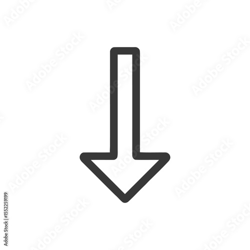 Simple Down Arrow Icon with Bold Outline on White Background