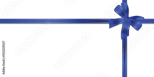 Background for rectangular banner with image of blue lush satin bow with silver borders on transparent background. Vector.