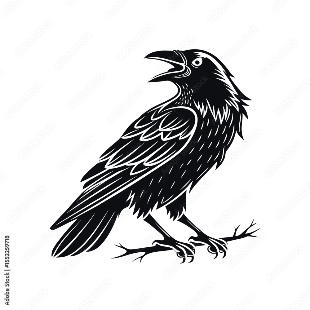 Obraz premium Majestic Raven Illustration Dark Bird, Mysterious Creature, Black Feathers