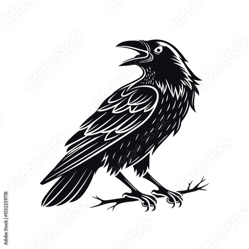 Majestic Raven Illustration Dark Bird, Mysterious Creature, Black Feathers