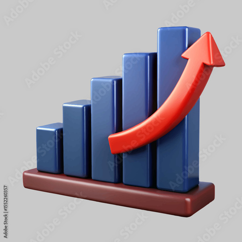 A financial growth presentation displays a bar chart with a red upward arrow against a dark background, showing business success.