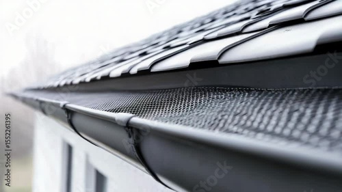 A close-up view of a gutter on the side of a house, suitable for illustrations about maintenance or construction