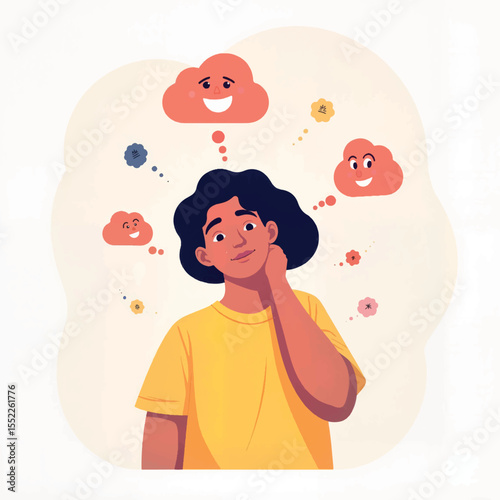 Thoughtful teen girl pondering emotions and ideas, creative exploration