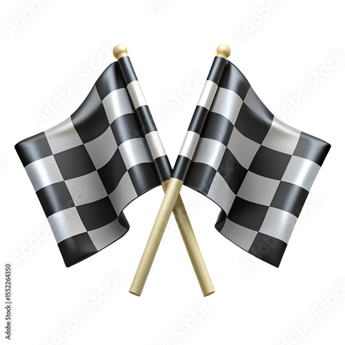 3d checkered flags crossed,  racing finish line concept, motorsport victory symbol