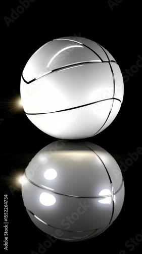 A white volleyball is shown in a black background. The ball is the main focus of the image