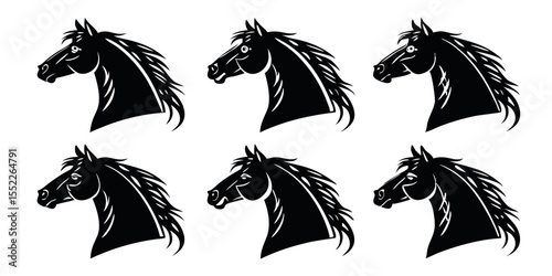 Six Elegant Black Horse Head Silhouettes Stunning Equestrian Art Prints