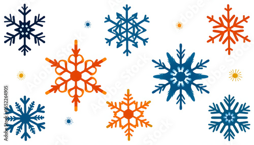 Vector illustration of a snowflake in a minimalist style, using simple geometric shapes and clean lines.