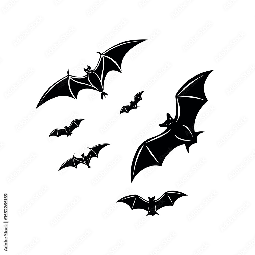 Fototapeta premium Silhouette of Bats in Flight Night Creature Illustration