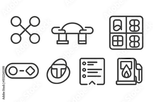Blockchain Icon Collection. Line style icons of NFT and token marketplaces: multi-chain icon, bridge connection symbol,