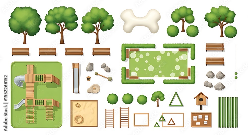 custom made wallpaper toronto digitalTop View Park Playground Design Elements Green Trees Wooden Benches Sandbox