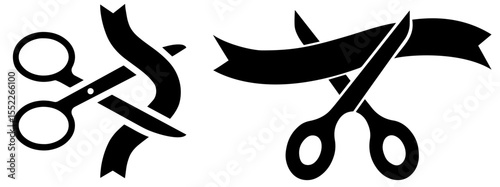Scissors Cutting Ribbon – Silhouette Grand Opening Ceremony, New Business Launch, Official Event Start, Celebration, and Project Inauguration for Commercial or Corporate Use