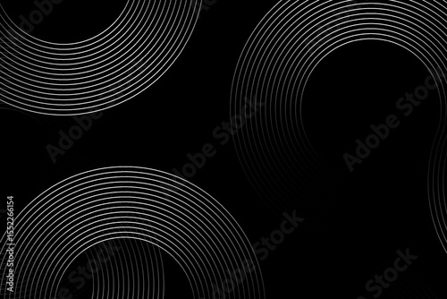 Abstract black and white background with creative line patterns, geometric designs, and flowing light curves