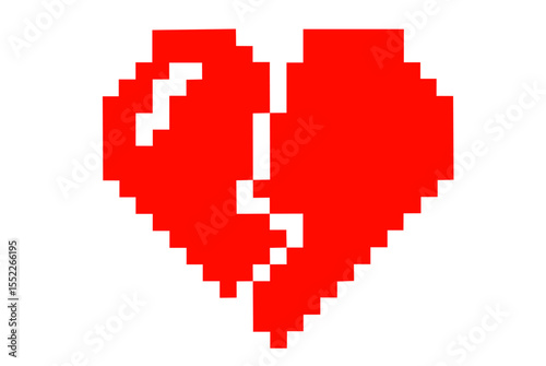 Pixelated Broken Heart in 8-Bit Style – Retro Digital Icon Symbolizing Heartbreak, Love Loss, Emotional Pain, Gaming Aesthetic, and Nostalgic Expression of Sadness in Romantic or Virtual 