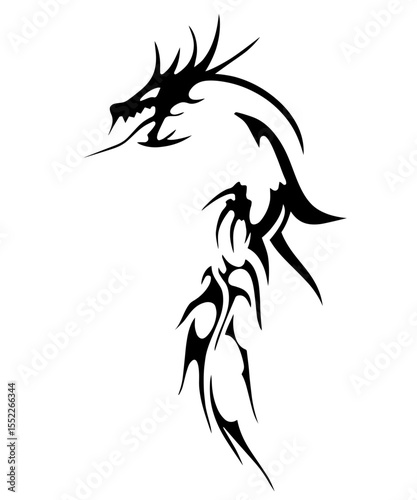 Tribal Style Chinese Dragon – Silhouette of Mythical Eastern Dragon Symbolizing Power, Wisdom, Protection, and Traditional Asian Mythology in Decorative and Martial Arts 
