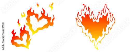 Burning Flame Heart – Fiery Gradient Symbols Representing Passion, Love, Intensity, Lust, and Emotional Heat for Romantic Designs, Valentine’s Day