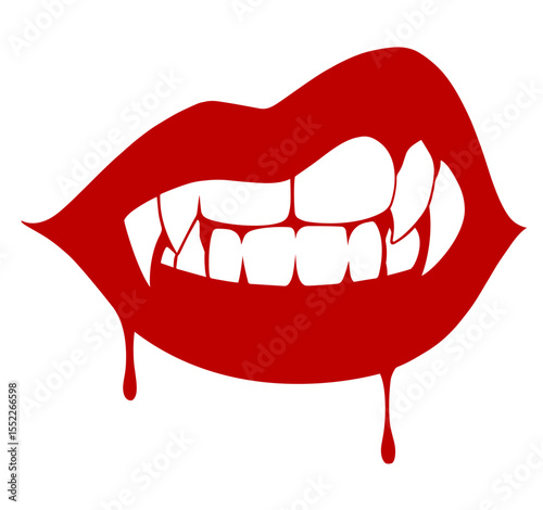 Bloody Vampire Bite with Red Lips and Fangs – Seductive Gothic Symbol Representing Dark Romance, Erotic Danger, Halloween Fantasy, Night Temptation, and Mysterious Horror Aesthetic

