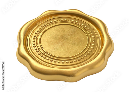 Golden Wax Seal Emblem with Ornate Circular Pattern Isolated on White Background