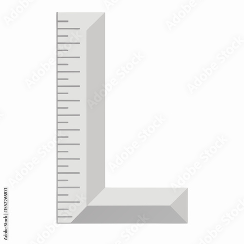 A simple l shaped metal ruler with measurement markings on one side