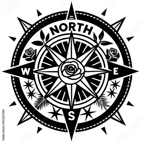 Detailed compass design with floral elements highlighting cardinal directions Generative AI