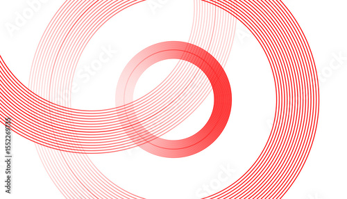 Abstract red and white spiral pattern with curved lines and halftone circles creates a dynamic wave illustration for a modern backdrop