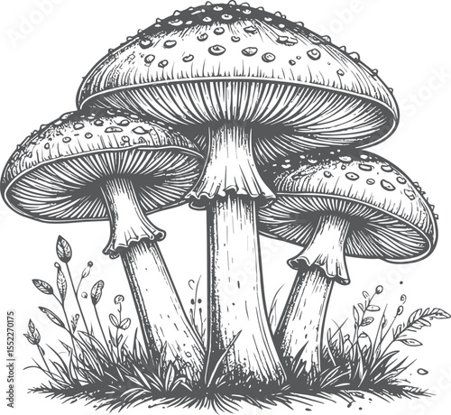 Enchanted Forest Mushrooms Hand-Drawn Illustration