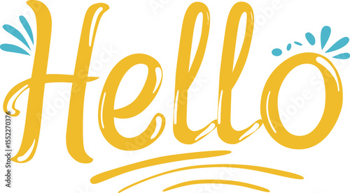 Calligraphy word "hello" in yellow on transparent background. Vector icon.