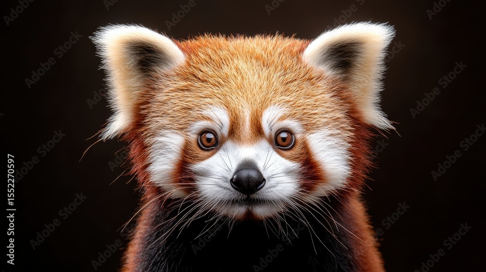 Fototapeta premium An adorable close-up of a red panda showcasing its bright eyes and fluffy fur, which emphasizes the beauty of wildlife and evokes feelings of warmth and affection towards nature.