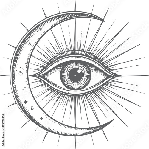 Mystical All-Seeing Eye with Crescent Moon Engraving