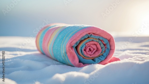 A beach towel isolated against a white background with snow