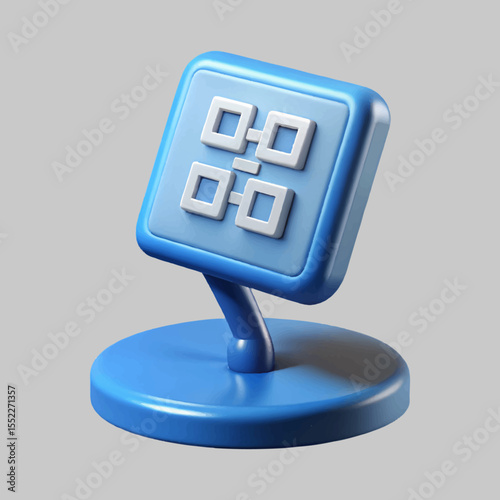 A vivid rendering features a stylized blue QR code stand against a dark backdrop, perfect for modern tech and marketing designs.